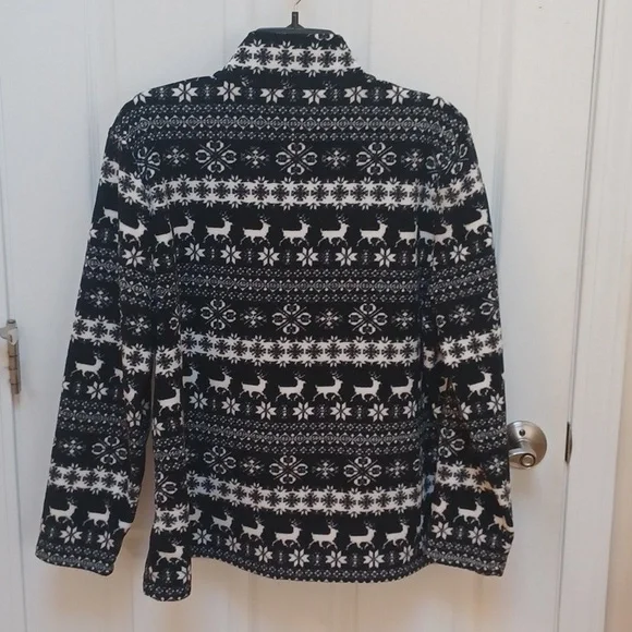 Talbots Women's Black and White Zip-Up Fleece Top - Picture 3 of 5